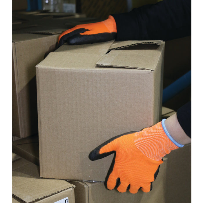 Orange Polyester Work Gloves with Polyurethane Coating - Forklift Training Safety Products
